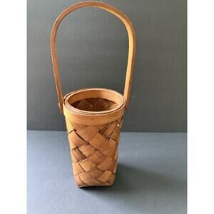 Vintage Splint Wood Woven Wine Basket Handle Hamdcrafted Cottagecore Barware